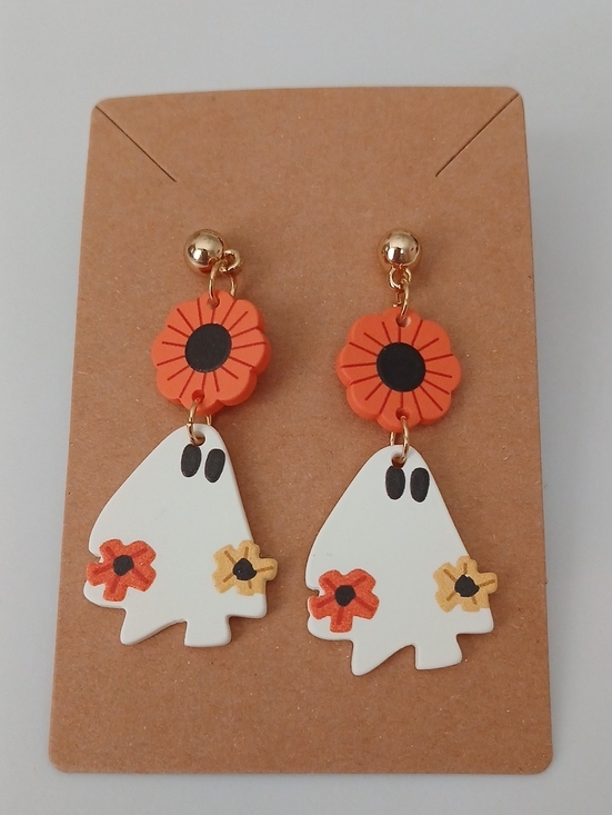 Fashion Jewelry Jewelry - Fashion Jewelry Orange and White Ghost Flower Drop Earrings